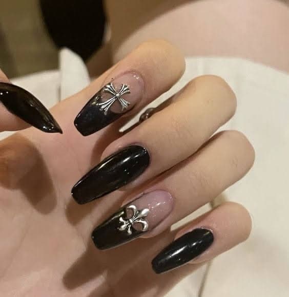 Black Chrome Charm Nails